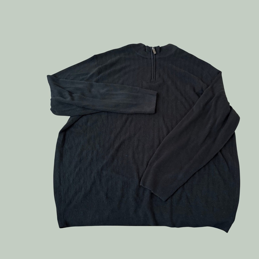 Dockers Mens 2XLT Black Quarter Zip Textured Knit Sweater 81006ZOUF New
